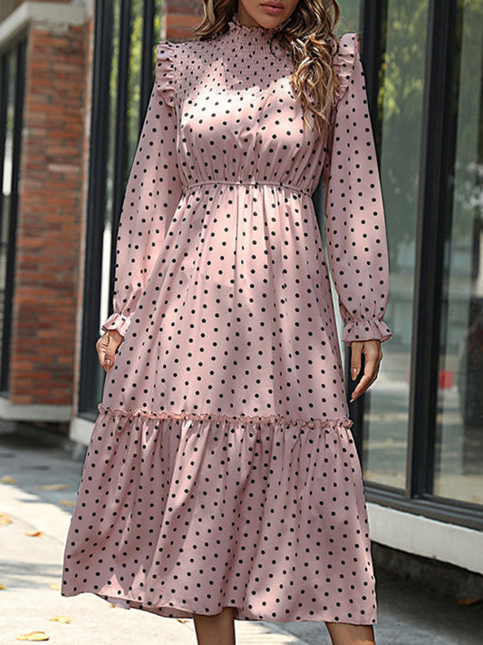 Womenβs Polka Dot Ruffled Midi Dress