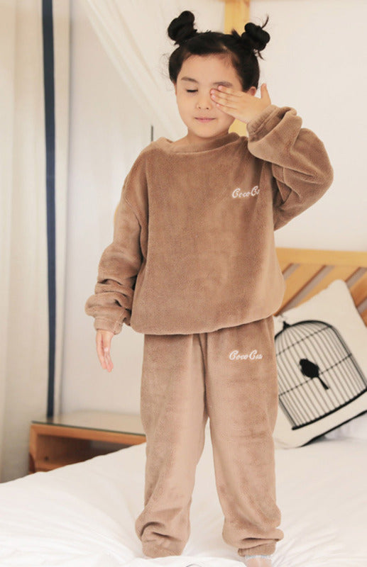 Girls Embroidered Coral Fleece Pajama Set
