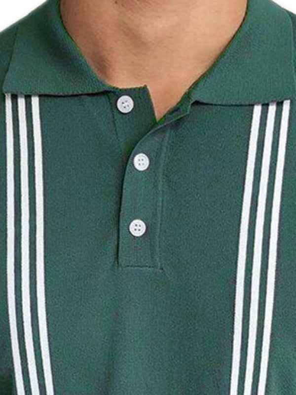 Men's Green Striped Short Sleeve Slim Fit Polo Shirt