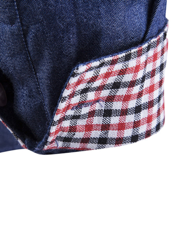 Men’s Solid Color Contrast Collar Long Sleeve Denim Shirt