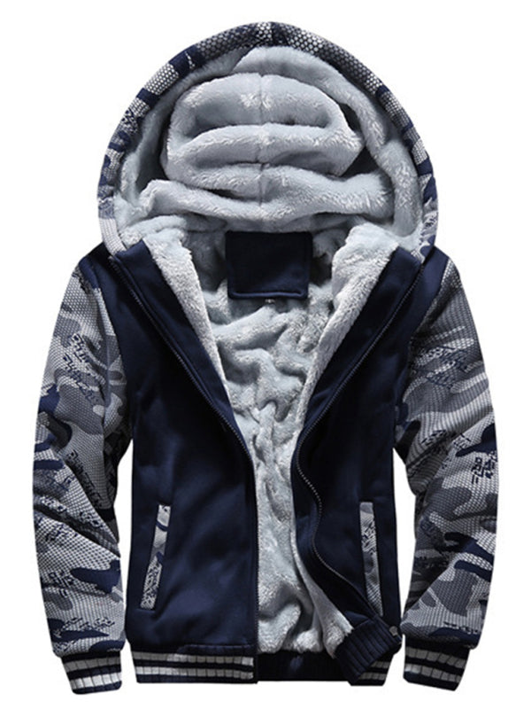 Men’s Camouflage Trim Faux Fur Lined Zip Up Hoodie