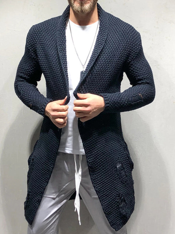 Men's Solid Color Mid-Length Loose Cardigan Knitted Jacket