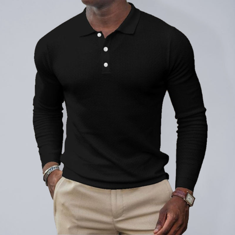 Men's Solid Color Long Sleeve Polo Shirt