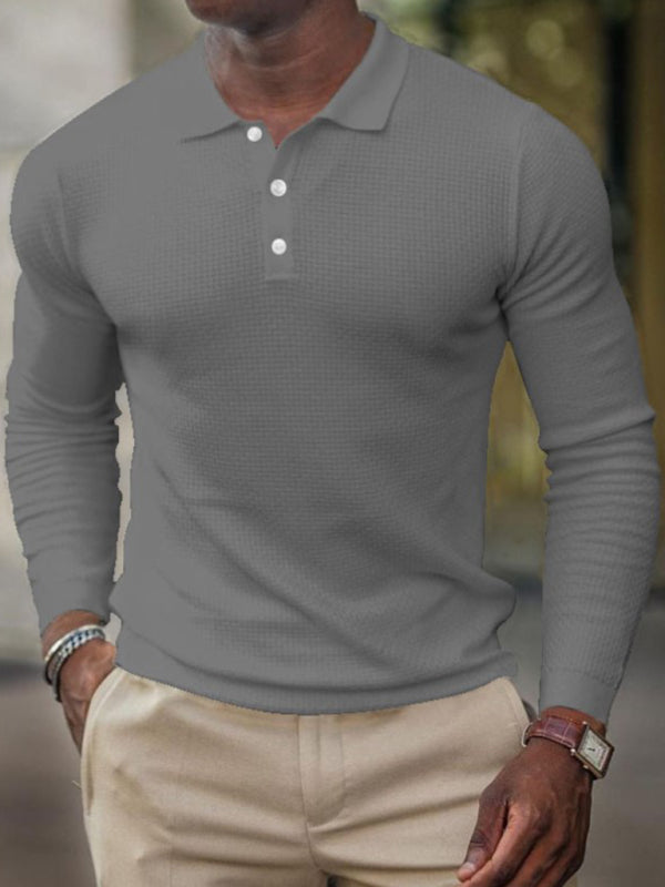 Men's Solid Color Long Sleeve Polo Shirt