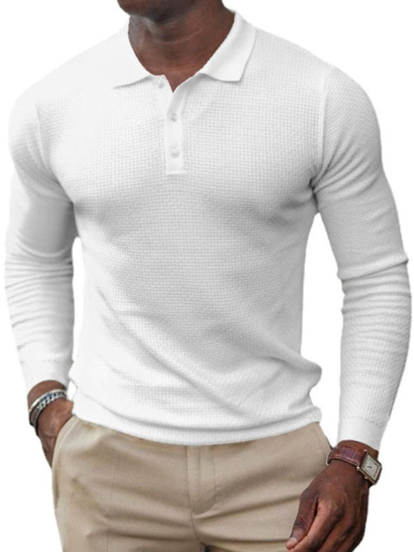 Men's Solid Color Long Sleeve Polo Shirt