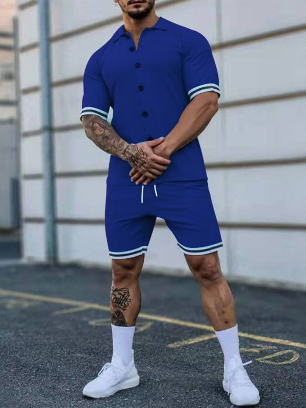Men's Solid-Color Short-Sleeve Button-Down Shirt Set