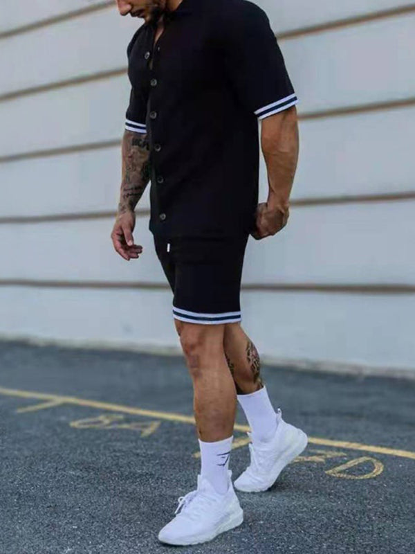 Men's Solid-Color Short-Sleeve Button-Down Shirt Set