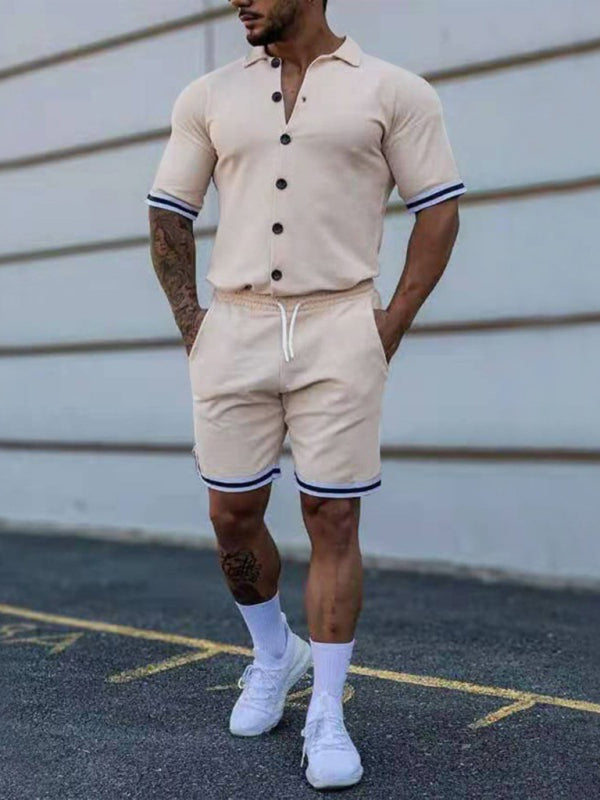 Men's Solid-Color Short-Sleeve Button-Down Shirt Set