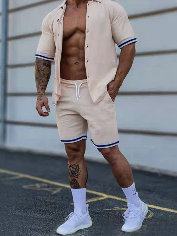 Men's Solid-Color Short-Sleeve Button-Down Shirt Set