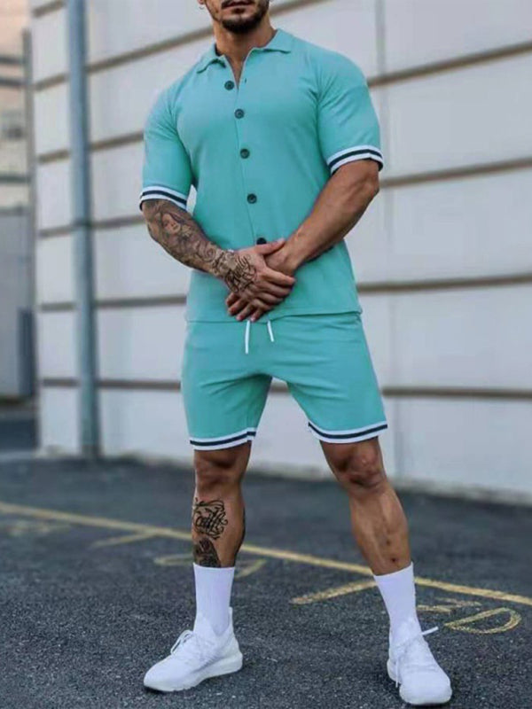 Men's Solid-Color Short-Sleeve Button-Down Shirt Set