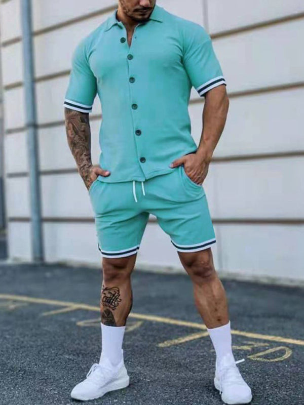 Men's Solid-Color Short-Sleeve Button-Down Shirt Set
