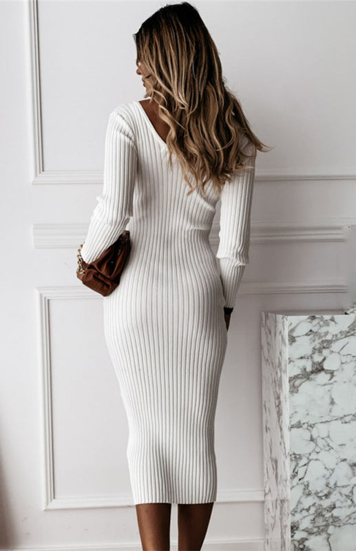 Women's Autumn Winter Solid Long Sleeve Dress