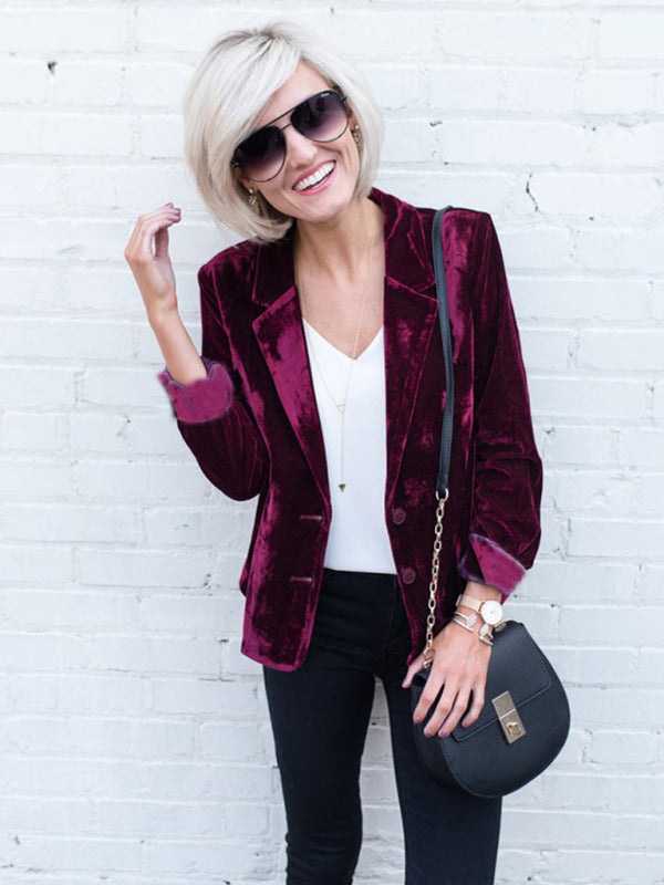 Women's Coat Amazon Casual Slim Long Sleeve Gold Velvet Small Suit
