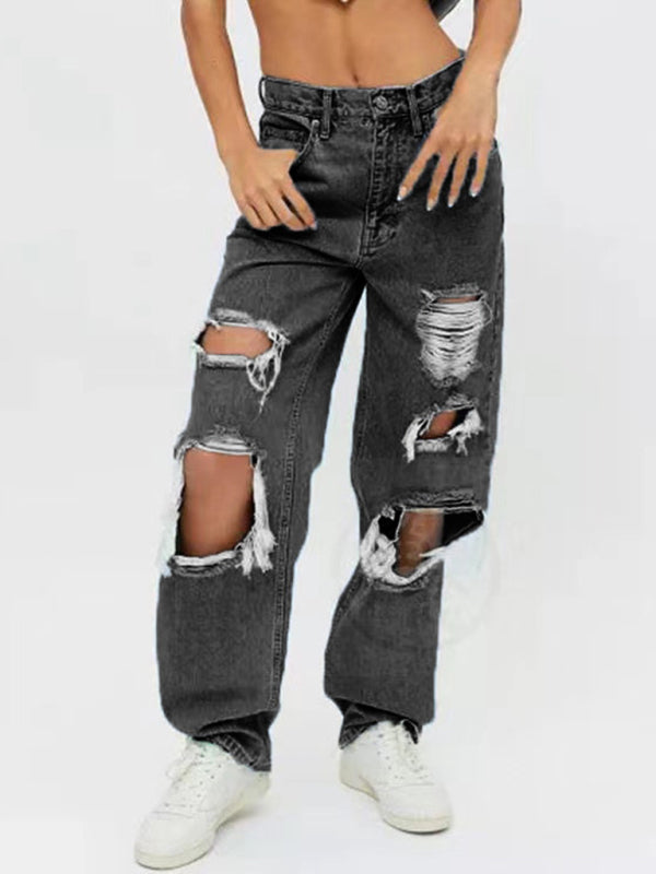 Women's Ripped High Waist Relaxed Baggy Jeans