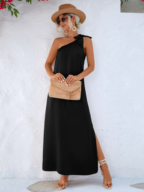 Women's New Sexy Elegant Slanted Shoulder Strap Dress