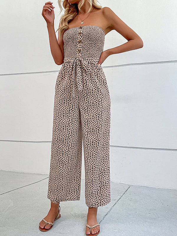 European and American women's holiday leopard print one-piece jumpsuit