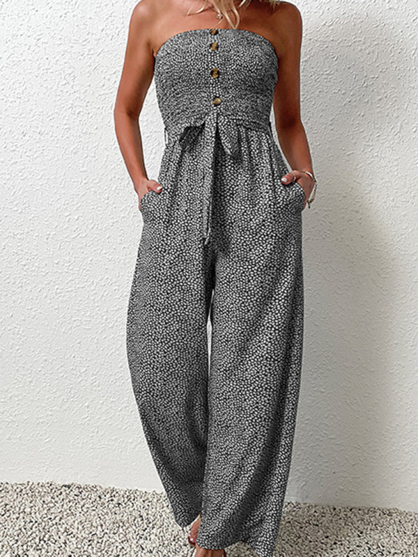 European and American women's holiday leopard print one-piece jumpsuit