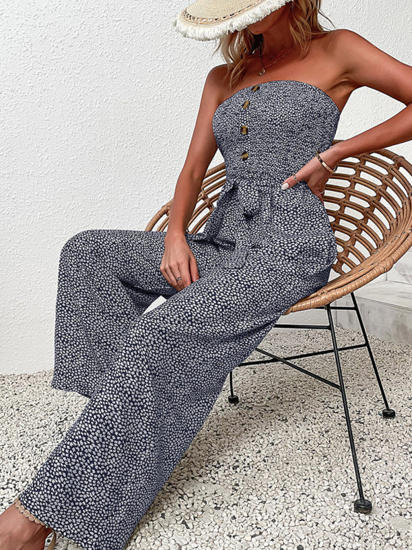 European and American women's holiday leopard print one-piece jumpsuit