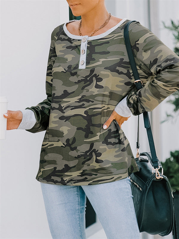 Women's Casual loose camouflage long-sleeved T-shirt