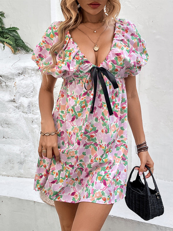 Women's Floral Puff Sleeve Mini Dress