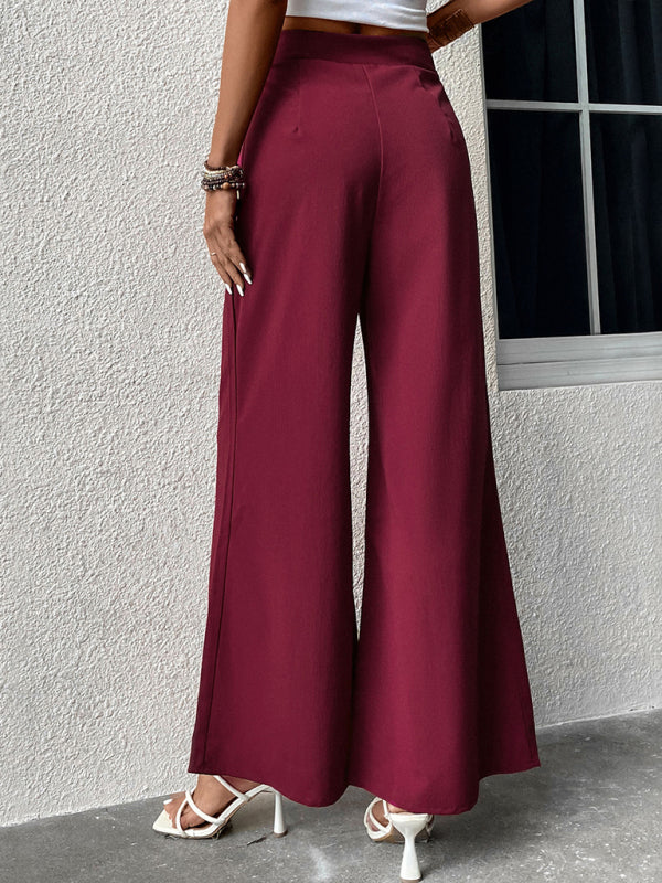Women's Solid Color Drawstring Wide-leg Pants