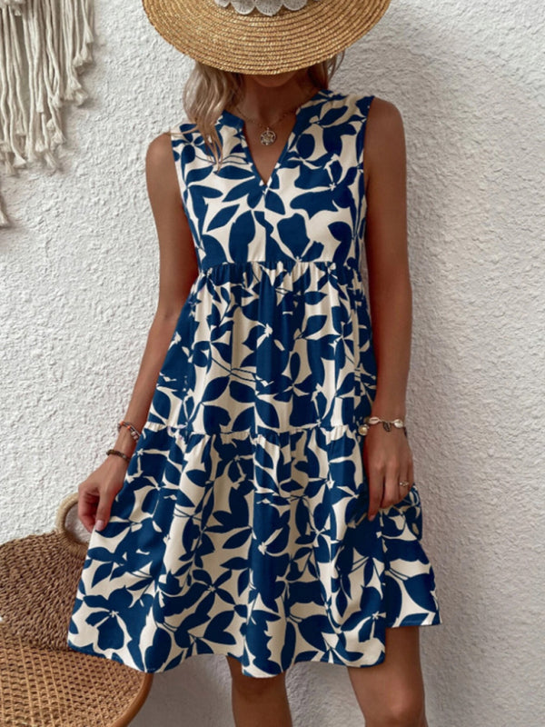 Women's Floral Print Sleeveless Ruffle Tiered Minidress