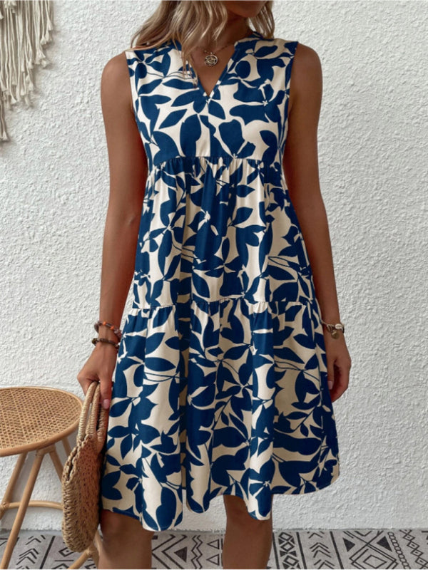Women's Floral Print Sleeveless Ruffle Tiered Minidress