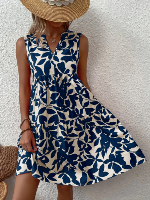 Women's Floral Print Sleeveless Ruffle Tiered Minidress