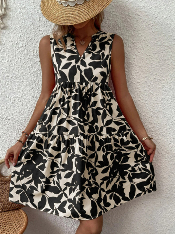 Women's Floral Print Sleeveless Ruffle Tiered Minidress