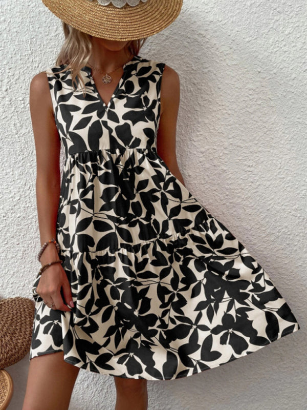 Women's Floral Print Sleeveless Ruffle Tiered Minidress