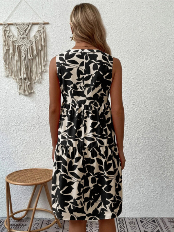 Women's Floral Print Sleeveless Ruffle Tiered Minidress