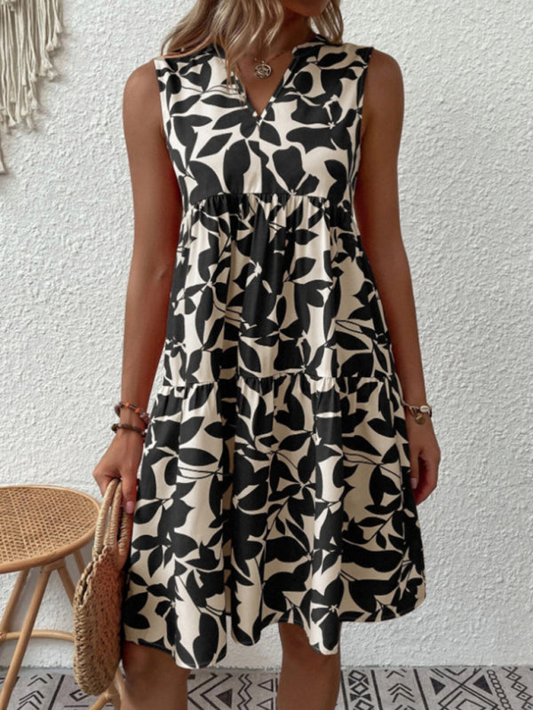 Women's Floral Print Sleeveless Ruffle Tiered Minidress