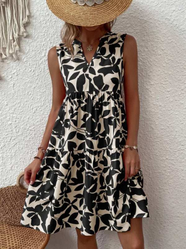 Women's Floral Print Sleeveless Ruffle Tiered Minidress