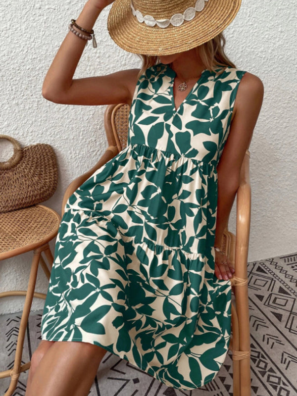 Women's Floral Print Sleeveless Ruffle Tiered Minidress