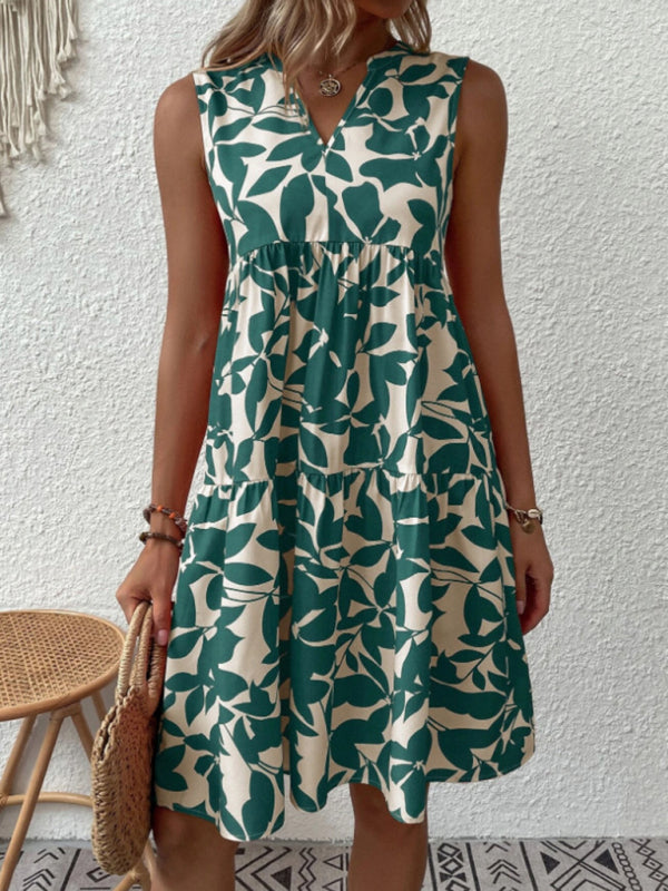 Women's Floral Print Sleeveless Ruffle Tiered Minidress