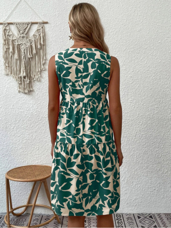 Women's Floral Print Sleeveless Ruffle Tiered Minidress