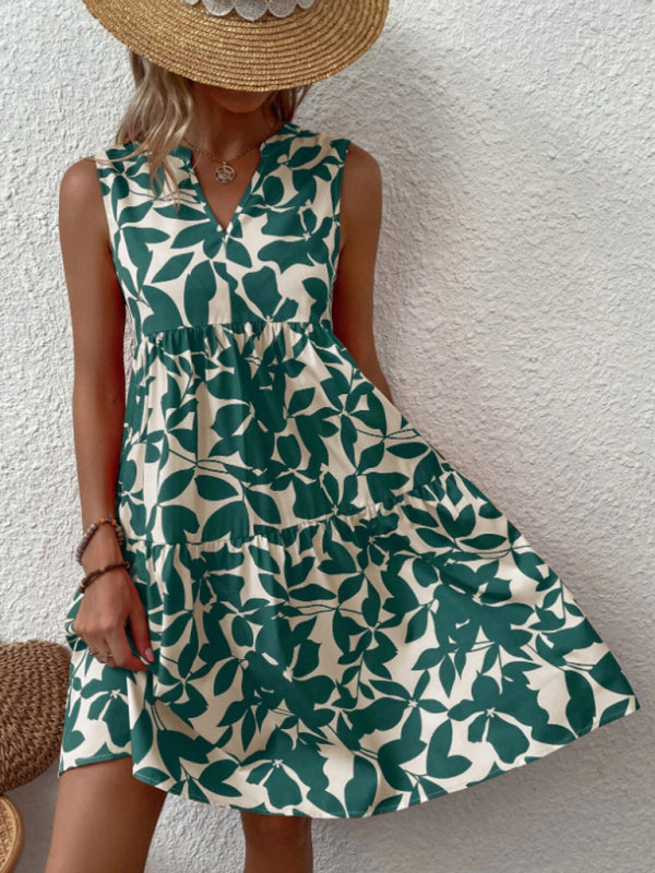 Women's Floral Print Sleeveless Ruffle Tiered Minidress