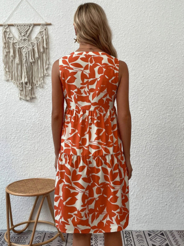 Women's Floral Print Sleeveless Ruffle Tiered Minidress