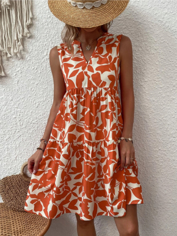 Women's Floral Print Sleeveless Ruffle Tiered Minidress