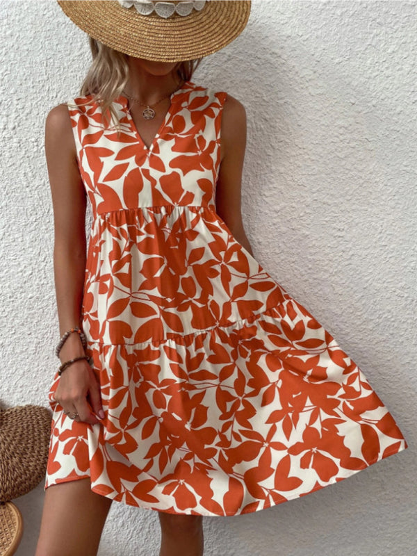 Women's Floral Print Sleeveless Ruffle Tiered Minidress
