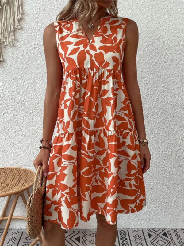 Women's Floral Print Sleeveless Ruffle Tiered Minidress