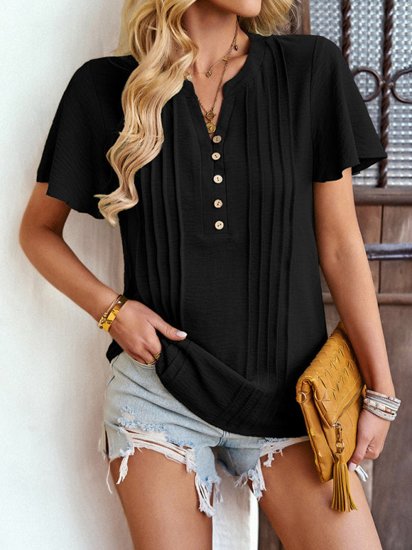 Women’s Solid Color Flutter Sleeve Blouse
