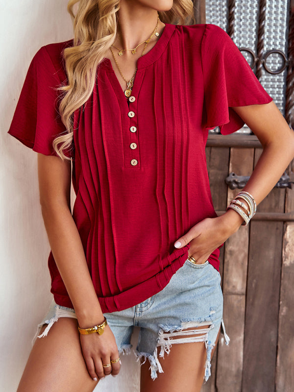 Women’s Solid Color Flutter Sleeve Blouse