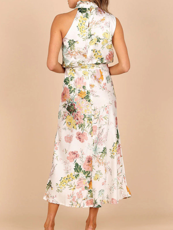 Women's Floral Print Halter Neck Midi Dress