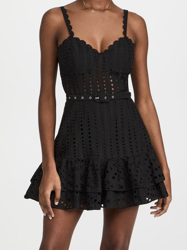 Women's New sexy sling ruffle dress waist temperament short skirt