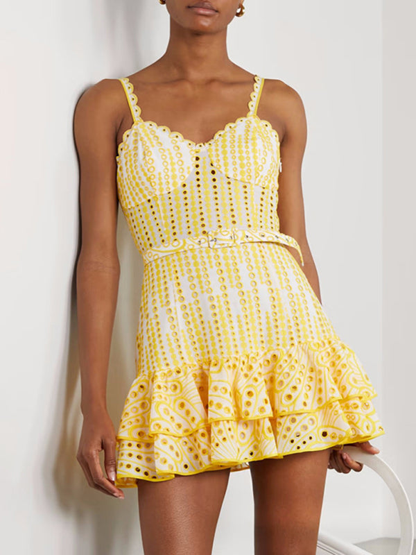 Women's New sexy sling ruffle dress waist temperament short skirt