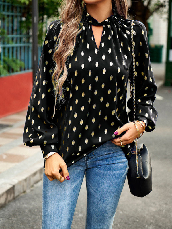Women's Gold Dot Print Temperament commuting polka dot blouse
