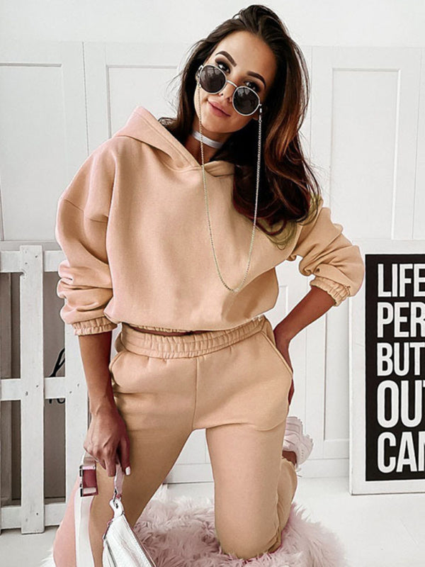 Women's Two-Piece Casual Sports Hooded Long-Sleeved with Matching Trousers