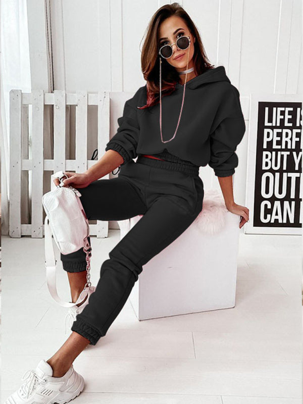 Women's Two-Piece Casual Sports Hooded Long-Sleeved with Matching Trousers