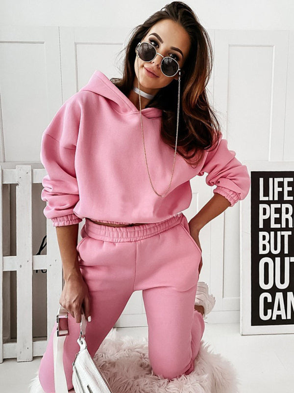 Women's Two-Piece Casual Sports Hooded Long-Sleeved with Matching Trousers